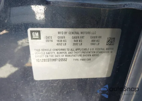 2017 Chevrolet Malibu Ls z USA, uszkodzony, nr VIN 1G1ZB5ST0HF120582